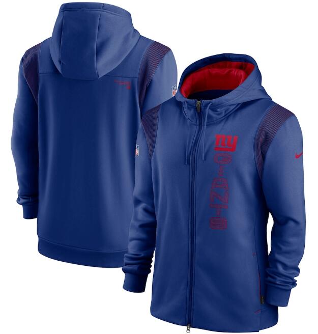 Men's New York Giants 2021 Royal Sideline Team Performance Full-Zip Hoodie Men's New York Giants 2021 Royal Sideline Team Performance Full-Zip Hoodie